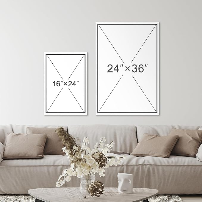 SIGNFORD Framed Canvas Print Wall Art Set Mid-Century Nordic Geometric Ring Plants Abstract Shapes Illustrations Modern Art Decorative Bohemian for Living Room, Bedroom, Office - 24"x36"x2 White