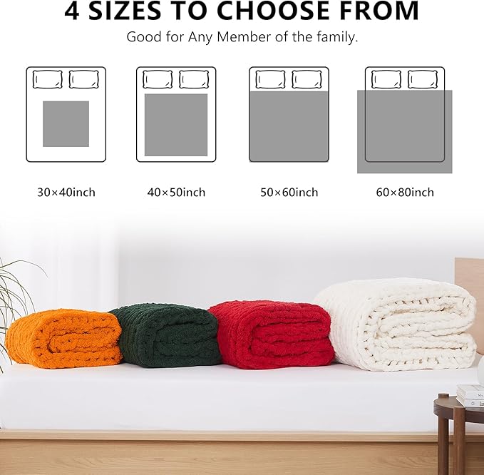 L'AGRATY Chunky Knit Blanket Throw - Soft Chenille Yarn Throw Blanket 60x80: Handmade Thick Cable Knit Crochet Blanket - Large Knit Blanket Chunky Rope Knot Throw Blanket for Couch Sofa Bed Home Decor