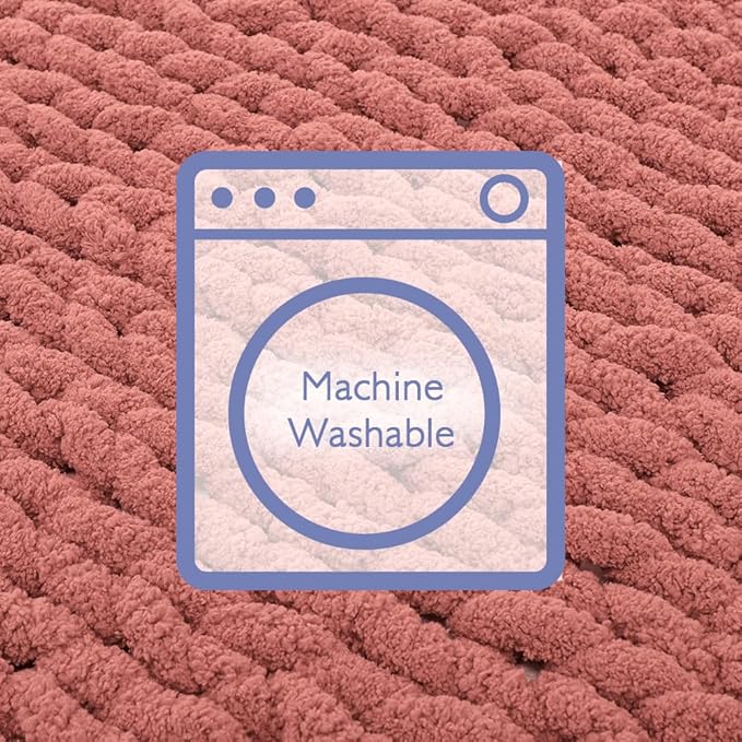 Bigacogo Chunky Knit Throw Blanket for Couch, 40x60 inches, 100% Hand Knitted with Thick Jumbo Chenille Yarn, Cozy Soft Large Rope Knot Cable Crochet Blankets for Sofa Bed Living Room, Antique Red