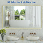 WEER Gold Bathroom Mirror, 55X30 Inch Brushed Gold Metal Frame Mirror, Rounded Rectangle Gold Bathroom Vanity Mirror for Wall, Tempered Glass, Anti-Rust, Hangs Horizontally or Vertically