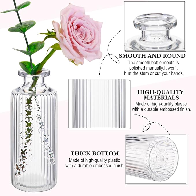 Honeydak Set of 24 Plastic Bud Vases, Vintage Decorative Mini Flower Vases Bulk for Table Centerpieces, Wedding Reception, Home Decor, Housewarming Gifts