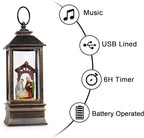 10'' Musical Snow Globe Lantern Lighted Nativity Manger Scene Water Lantern Swirling Glittering Home Decoration and Gift, Battery Operated or USB Powered