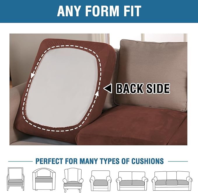 H.VERSAILTEX Velvet Stretch Couch Cushion Cover Plush Cushion Slipcover for Chair Loveseat Sofa Cushion Furniture Protector Seat Cushion Sofa Cover (2 Piece Medium Sofa Cushion Covers, Burnt Brick)