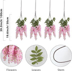 4PCS Pink Artificial Wisteria Hanging Flowers 40'' Tall Lush Fake Wisteria Flowers for Floor Vases Silk Flowers for Wedding Arch Ceremony Window Box Home Garden Backdrop Decoration (Pink)