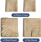 Twin XL Sheets Set 6 Piece - Includes 2 Pillowcases - Bed Sheets Twin XL - Soft Hotel Luxury Bedding - Cooling, Comfy & Breathable - 1 Flat & 1 Fitted & 2 Pillowcases w/ Deep Pockets - Heathered Tan