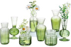 Hewory Small Ribbed Glass Bud Vases Set of 8 Green Flower Vase Centerpieces - Modern Minimalist Cute Mini Decorative Bulk Vases for Wedding Bridal Shower Birthday Party Events Dining Room Table Decor