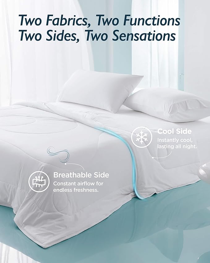 Breescape Cooling Comforter Queen Size - BlendTek™ Q-Max>0.46 Tech, Breathable Blanket for Hot Sleepers & Night Sweats Relief, Premium Lightweight Summer Bedding, 96x96 Inches, Snow White