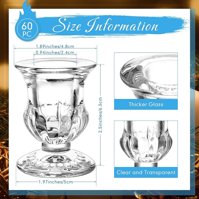 Foaincore 60 Pcs Candlestick Holders Bulk 2.5 Inch Taper Candle Holder for Table Centerpiece Thick Glass Ritual Candle Stand for Wedding Christmas Valentines Festival Party Decorations(Clear)