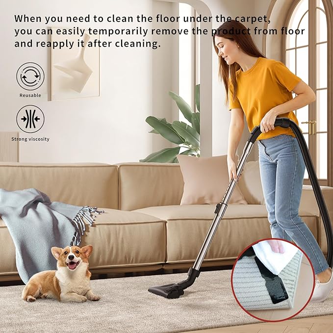 Reusable Carpet Grippers,Non Slip Rug Pads Grippers for Hardwood Floors and Tiles, Washable,Strong Adhesive Grippers for Area Rugs, Keep Corners Flat, Non-Damaging for Floor Mysterious Black(16)