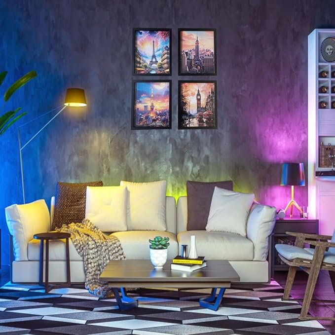 Boho Wall Art Decor,New York, London, Tokyo, Paris, Eiffel Tower,City Wall Decor Art,Modern Landscape Wall Art for Living Room Bedroom Prints Poster,8x10 Inch Set of 4,Framed