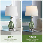 Coastal Glass Table Lamps Set of 2, 3-Way Dimmable Touch Control Nautical Lamp with USB A+C Ports,Bedside Lamp Beach Decor,Nightstand Lamp with White Shade for Living Room Bedroom(LED Bulbs Included)