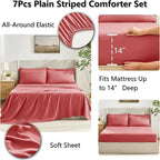 CozyLux Queen Comforter Set Coral, 7 Pieces Bed in a Bag, Coral Comforter Queen Size, All Season Bedding Sets with Stitch Quilted Comforter, Flat Sheet, Fitted Sheet, Pillowcases