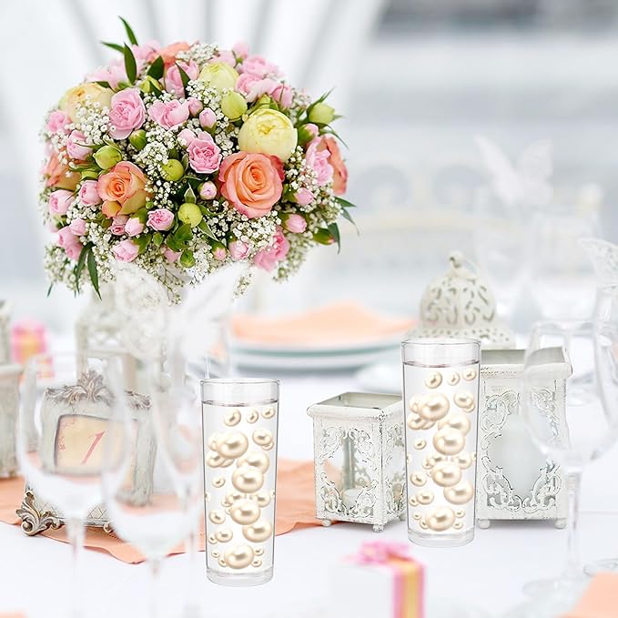 200PCS Milk White Faux Pearls Beads for Centerpiece Vases, Vase Filler Faux Pearls, No Holes Filler Beads for Party Anniversary Birthday Wedding Table Decor, 10/14/20/30mm