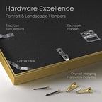 Homeforia 11x14 Picture Frame Gold, High End Metal 11x14 Poster Frames with Mat for 8x10, 11 x 14 Gold Frame Matted to 8 x 10 inch Photo, 11by14 Thin Hanging Frames, Tempered Glass, Wall Kit, Set of 1