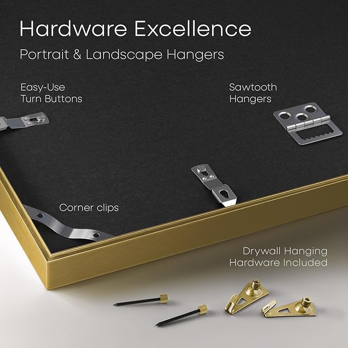 Homeforia 27x40 Picture Frame Gold, High End Metal 27 x 40 Large Poster Frames with Mat 24 by 36 inch Photo, 27x40 Gold Frame Matted to 24x36 for Print, 40x27 Frame, Tempered Glass, Wall Kit, Set of 1