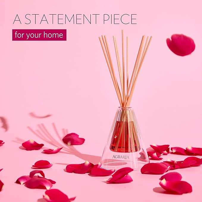 Agraria Cedar Rose Reed Diffuser Set, 12 Reeds Essential Oil Scent Diffusers for Home Fragrance, Luxury Glass Reed Diffuser Gift Set