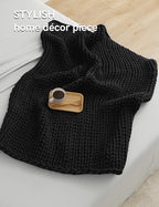 YnM Chunky Throw Blanket, Medium-Weight, Hand Knitted, Skin Friendly, Ventilated and Breathable, Machine Washable, Home Décor Piece for Couch, Sofa and Bed (Black, 60x80 Inch)