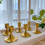 Vintage Brass Gold Taper Candle Holders, Set of 12, Metal Taper Candlestick Holder for Dinner Room Table Centerpiece, Wedding Reception, Festive,Mantel Decoration, Home Decor (Brass Gold, Set of 12)