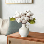 White Ceramic Vase, Rustic Farmhouse Vase with Handle, Pottery Vases for Flower, Farmhouse Decor, Centerpiece Table Decorations, 6 inch