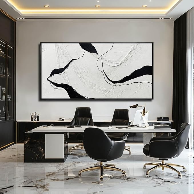 Large Framed Abstract Wall Art 29"x58" Black and White Contemporary Line Canvas Neutral Wall Decor for Modern Living Room Office Bedroom