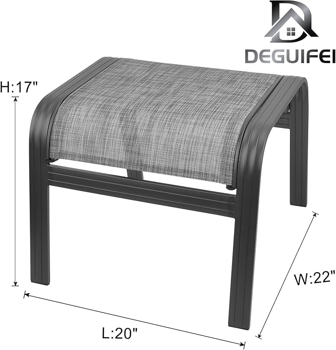 Patio Outdoor Ottoman Footstools Assembled Aluminum Footrest Side Table Small Chairs Patio Ottoman 2 Set Grey