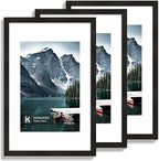 11x17 Picture Frame Set of 3 - Display 8x12 Photo with Mat or 11 x 17 Poster without Mat, Wall Mounting Horizontal and Vertical, Black