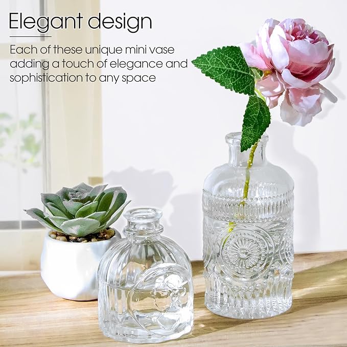 Glass Bud Vases Set of 12, Small Vases for Centerpieces, Vintage Mini Vases for Wedding Decor, Clear Glass Bud Vase in Bulk, Office and Home Table Flower Décor