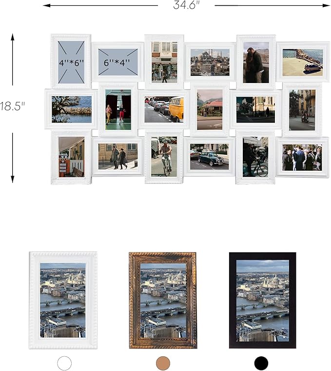 Jerry & Maggie 4X6 Collage Picture Frames for Wall Decor, 18 Opening Collage Wall Hanging for 6x4 Photo, Multi Picture Frame Set with One-piece Design White