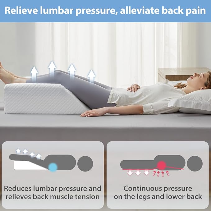 Leg Elevation Pillow for Blood Circulation After Surgery, Memory Foam Knee Wedge Pillow for for Swelling, Back Pain, Foot Injury, Rest