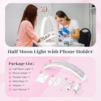 Yokilly Half Moon Light for Nail Desk: 29" Foldable Half Moon Desk Lamp with Phone Holder for Beginner - Arch Nail Tech Light with 3 Color Modes & 10 Brightness for Manicure Salon (Diamond, Large)