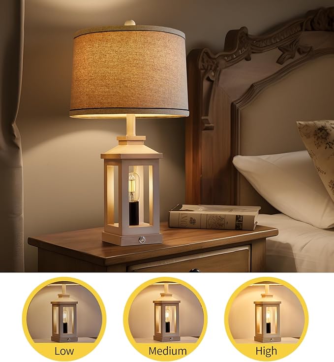 23.75" Retro Farmhouse USB C+A Ports Table Lamp with 3 Way Dimmable Touch Control White Nightlight Vintage Modern Lamp for Living Room Bedroom with 2 Light Sources