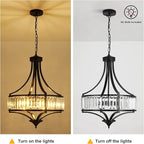 20" Modern Farmhouse Crystal Chandeliers for Dining Room, 5-Light Black Antique Pendant Chandelier, Contemporary Hanging Light Fixture for Living Room Bedroom Foyer Kitchen Island Entryway