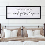 Give It to God and Go to Sleep Decorative Rustic Sign & Plaque Framed Wall Art for Couples, 40''×15'' Cottagecore Wooden Horizontal Wall Decor Above Bed, Vintage Farmhouse Wedding Gift for Bedroom
