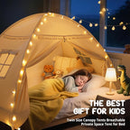 Full Size Bed Tent Canopy: Lights & Flags Indoor Floor Bed Kids Tent Playhouse - Portable & Foldable Twin Bunk Bed Curtains - Large Size Girls & Boys House Bedroom Privacy Space Sleeping Tents Gifts