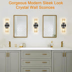 Black Crystal Wall Sconces Set of Two, Wall Sconce Set of 2, Black Sconces Wall Lighting with K9 Crystal Lampshade, Wall Lights for Bedroom Living Room Bathroom Hallway