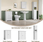 ChooChoo Bathroom Floor Cabinet, Modern Bathroom Storage Cabinet with 2 Doors and Adjustable Shelves, Freestanding Cupboard for Living Room, White