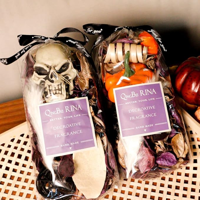 Qingbei Rina Halloween Potpourri Bags,Black Potpourri Bowl Filler,Decorative Vase Filler, Dried Flower, Home Fragrance Sachet of Petal with Human Skeleton and Pumpkin(Vampire Blood)