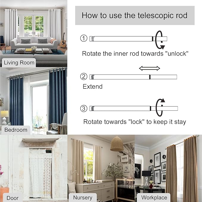 Curtain Rods for Windows 16 to 120 Inches Adjustable Length 1 Inch Diameter Window Curtain Rod with Aluminium End Cap, Brushed Nickel