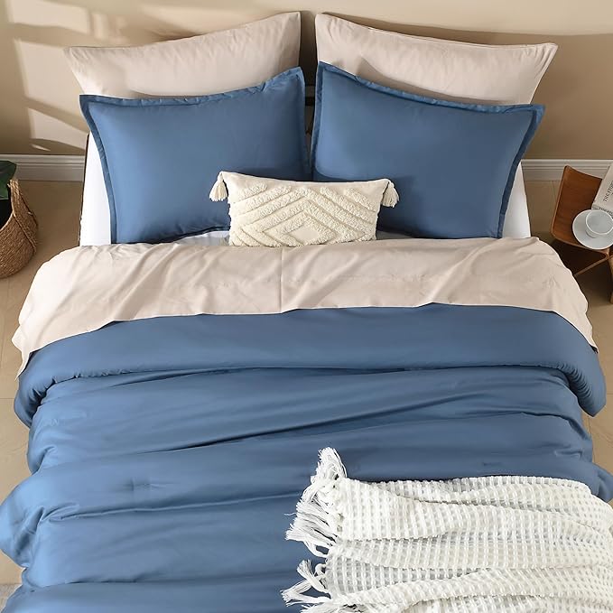 Litanika Haze Blue Oversized King Comforters Super King Size, 3 Pieces Lightweight Solid Bedding Comforter Set, All Season Fluffy Bed Set (120x120In Comforter & 2 Pillowcases)