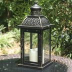 NEEDOMO Large Candle Lanterns Decorative Indoor, 14.4" Outdoor Lantern with Clear Glass, Vintage Metal Candle Holders in Black, Patio Wedding Home Kitchen Coffee Table Livinig Room Decor