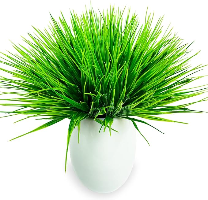 10 Bundles Artificial Grass Plants,Outdoor Faux Grass Plant UV Resistant Fake Plastic Wheat Grass for Indoor Outdoor Fake Realistic Grass for front porch yard patio balcony Garden Decoration- Green
