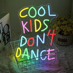 Cool Kids Don't Dance Neon Sign for Wall Decor, Cool Kids Letter Neon Light Wall Art, Dimmable Colorful Classroom LED Light Up Sign for Bedroom, Library, Classroom, Bookstore