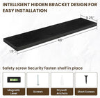 48 Inch Floating Shelves, 48"x9.25"x1.5" Inch Deep Floating Shelves for Wall, Wooden Shelves for Bathroom, Bedroom, Living Room, Black