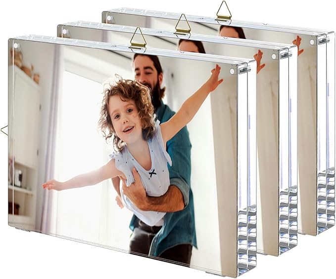 AITEE 4x6 Acrylic Picture Frames 3 Pack: 20% Thicker Block, Clear Picture Frames Freestanding Double Sided Magnetic Acrylic Lucite Frameless Transparent Square Photo Frame Gift for Wall and Desktop Display
