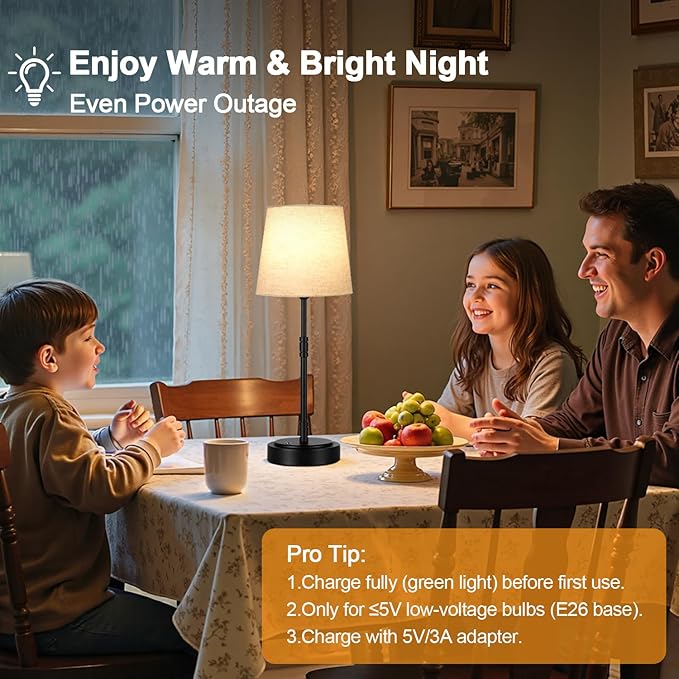 Cordless Table Lamps Set of 2 – Battery Operated Lamp with 7500mAh Rechargeable Battery, Stepless Dimmable Black Lamps with Beige Shade, Wireless Lamps for Dining Room & Nightstand (Bulbs Included)