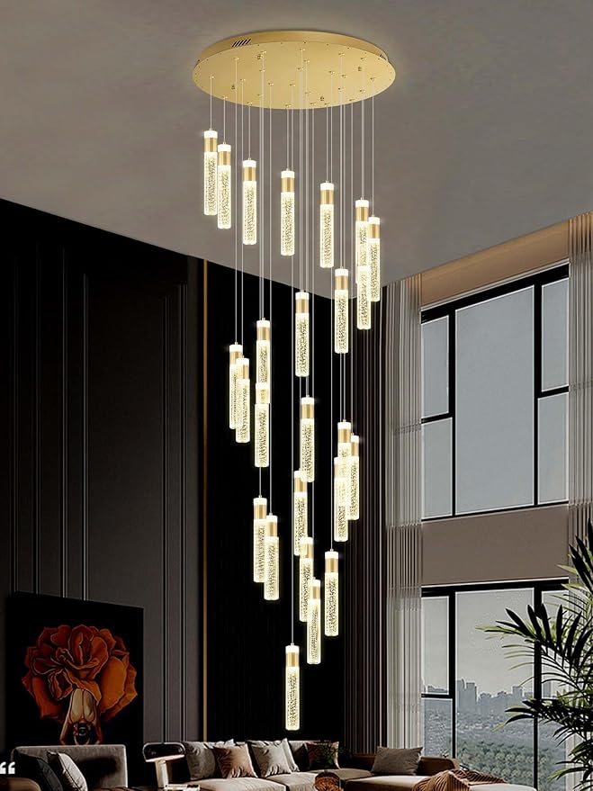 130inch Gold Staircase Chandeliers for High Ceilings Long Spiral Chandeliers Large Foyer Ceiling Light (25-Light)
