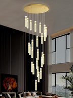 130inch Gold Staircase Chandeliers for High Ceilings Long Spiral Chandeliers Large Foyer Ceiling Light (25-Light)