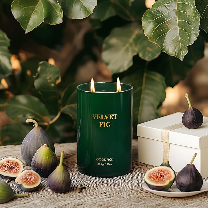 Goodpick Velvet Fig Scented Candle, Soy Wax 22oz 120H Long Burning, Juicy Fig & Creamy Hazelnut, Home Aromatherapy Candles