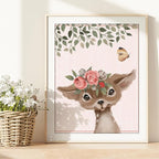Woodland Animals Nursery Wall Art Prints (Set of 6) - Unframed - 8x10s | Set Includes Bear, Fox, Owl, Deer, Bunny Rabbit, and Raccoon wearing Floral Crowns