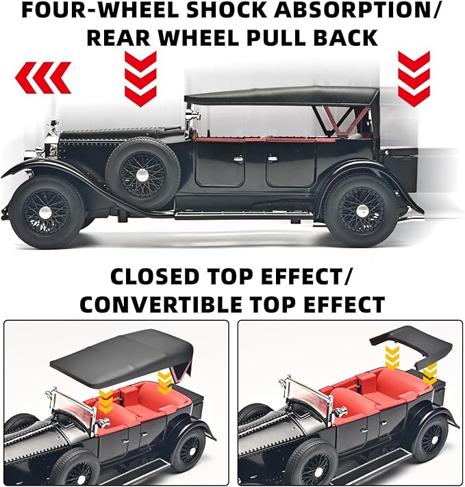 Model Car Kits Adults and Boys 1/24 Diecast Cars Phantom Generation Vintage Car Collectibles,Die Cast Metal Pull Back Cars with Lights and Sounds,Toy Cars for Boys Age 3-12（Black）